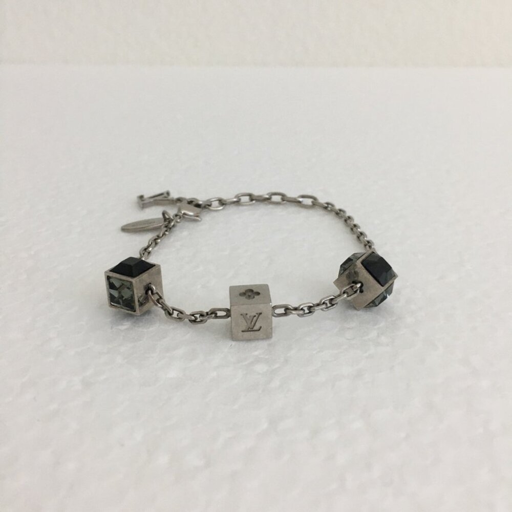 Louis Vuitton Crystal Gamble Station Bracelet 8" 100% Authentic Silver-Tone